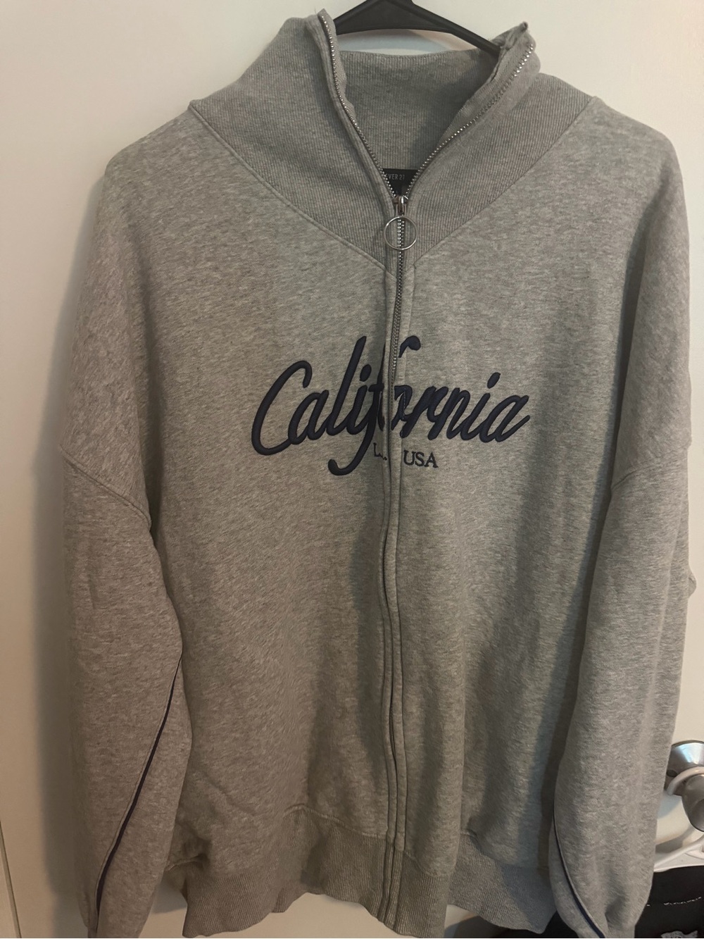 California Script Zip-Up Sweater Hoodie - Gray